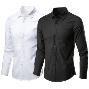 Long Sleeve 100% Cotton Solid Shirts Smooth Formal Shirts And Pants Combination White Office Tuxedo Dress Shirts For Men