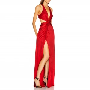 Luxury fashion design high quality cuustom side slit red maxi evening wedding dress simple
