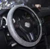 Luxury Leather Crystal Rhinestone Car Steering Wheel Cover for Women Girls