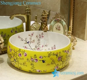 Made in China porcelain art bathroom counter top wash basin cabinet