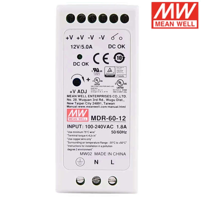 Mean Well 60W 12V 5A Single Output Industrial DIN RAIL Power Supply MDR-60-12
