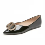 metal buckle large size  lightweight  pointed toe  PU leather women flat shoes