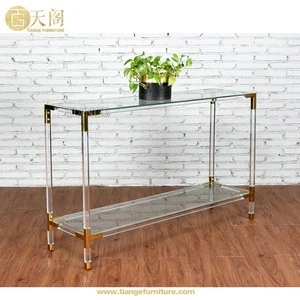 Mid Century Design Antique Brass Metal Jonathan Adler Jacques Acrylic Console Table