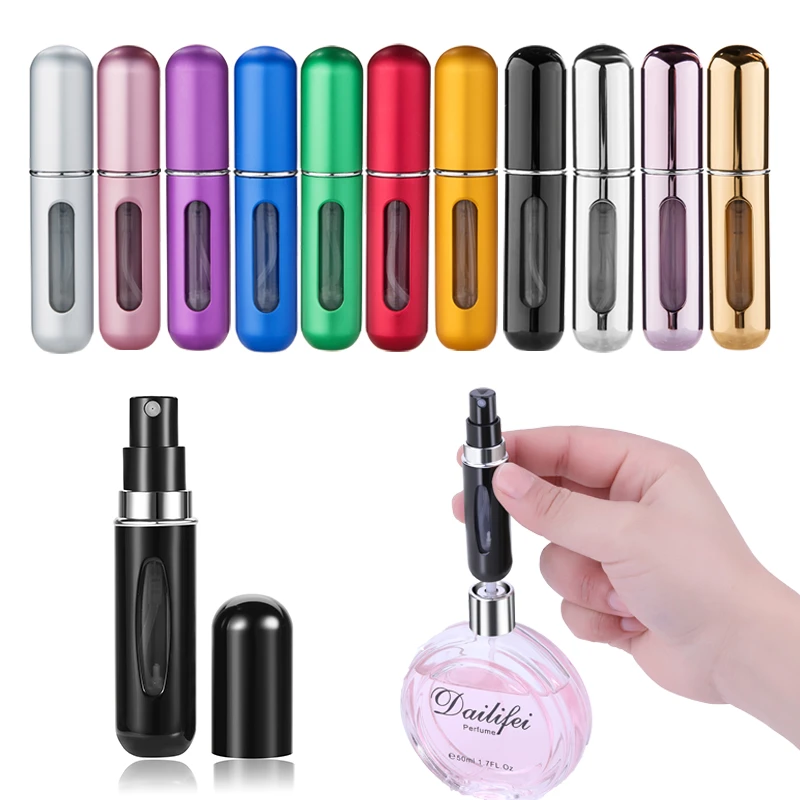 Mini Cosmetic 5ml Bottom Refillable Spray Atomizer Pocket Sized Aluminum Perfume Bottles with Blister Card Package