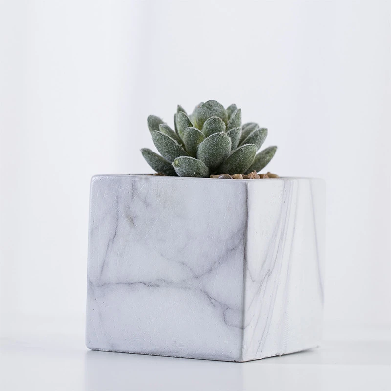 Mini Home Decoration Plastic Succulent Bonsai Artificial Potted Plant in Marble Grain Cement Pot