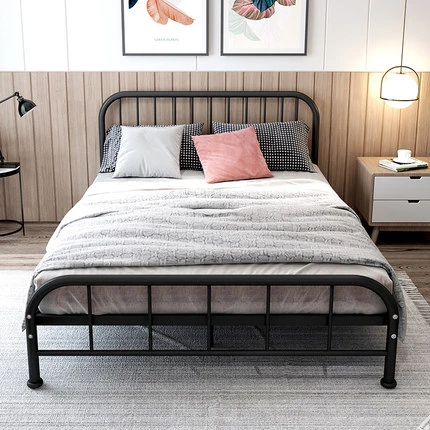 Modern wrought iron bed Nordic light luxury 1.5 meters high and low bed bedroom small apartment princess single bed