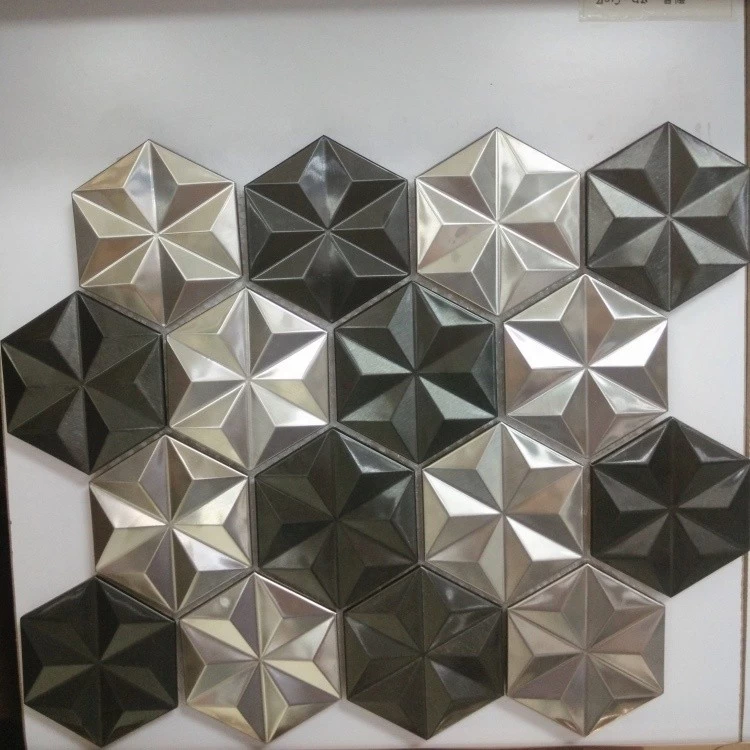 Mosaique Decorative Metallic  Gold Brushed 3d Wall Hexagonal Metal Mosaic Tile
