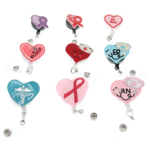 Multi Style Heart Shape Cheap Medical Nurse Felt Retractable ID Badge Holder Reel nurse accessories