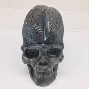 Natural Labradorite Stone Carved Crystal Skull Art Fancy Crafts