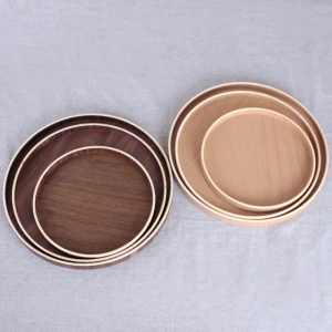 Natural Wood Color Solid Wooden Round  Wooden Serving Tray