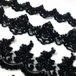 New arrival flower embroidery bridal beaded lace trim black