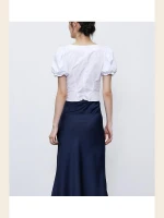New Arrivals Casual summer Stretch Cotton T-Shirts Lace Sleeve Ruched Women T-Shirts ODM