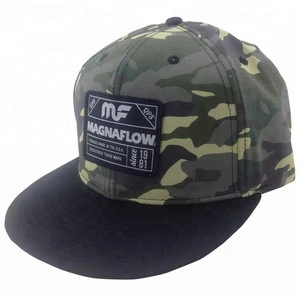 New Camo Design Applique Woven Logo Flat Bill Camouflage Fitted Snapback Hats Caps
