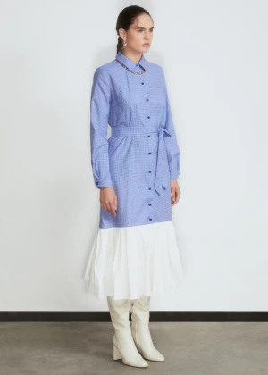 New Design Long Sleeve Dress Irregular Collar Long Pinstripe Dress Blue White Chiffon High Quality