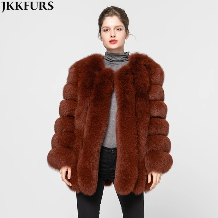 New Design Women Winter Genuine Fox Fur Coat Fashion Style Thick Warm Jacket Casual Overcoat S7158