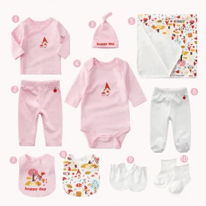 New style baby cotton clothing set infants wholesale wear 100% cotton printed cute romper and blanket with mitten gift box