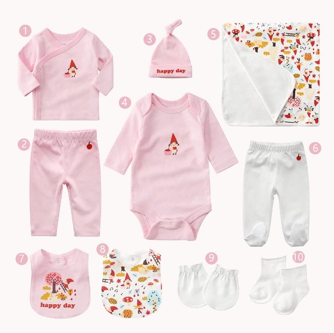 New style baby cotton clothing set infants wholesale wear 100% cotton printed cute romper and blanket with mitten gift box