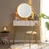 Nordic dressing table with mirror and stool for bedroom Dressing table with 3 light effect LED mirrors Golden Iron Dresser