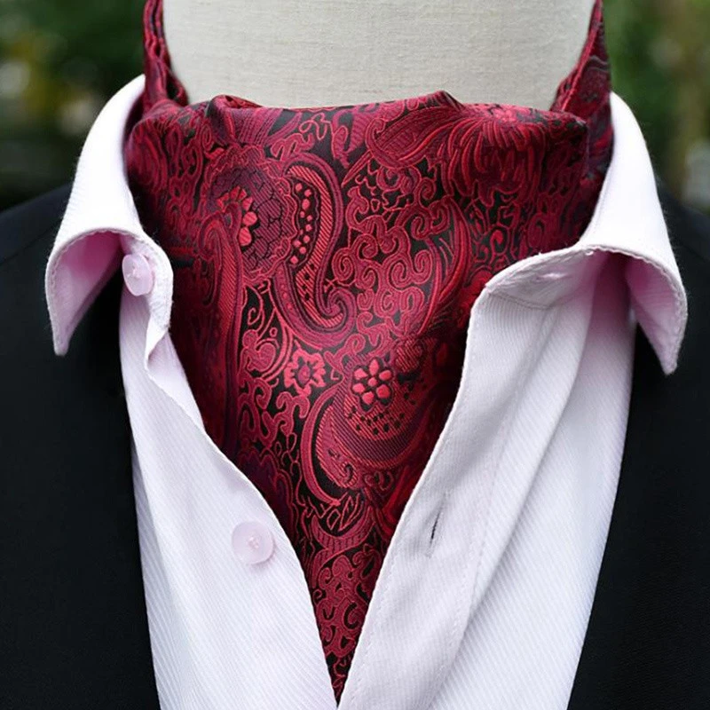 novelty custom mens red paisley polyester cravat ascot tie for wedding party