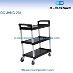 O-Cleaning Durable 3-Layer Plastic Rolling Utility Service Trolley Push Cart,Black,300lbs