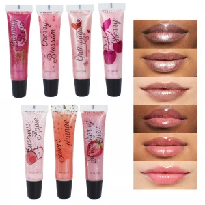 OEM wholesale custom made printing stickers packaging organic nude vegan crystal high shine candy kiss blossom  lip gloss
