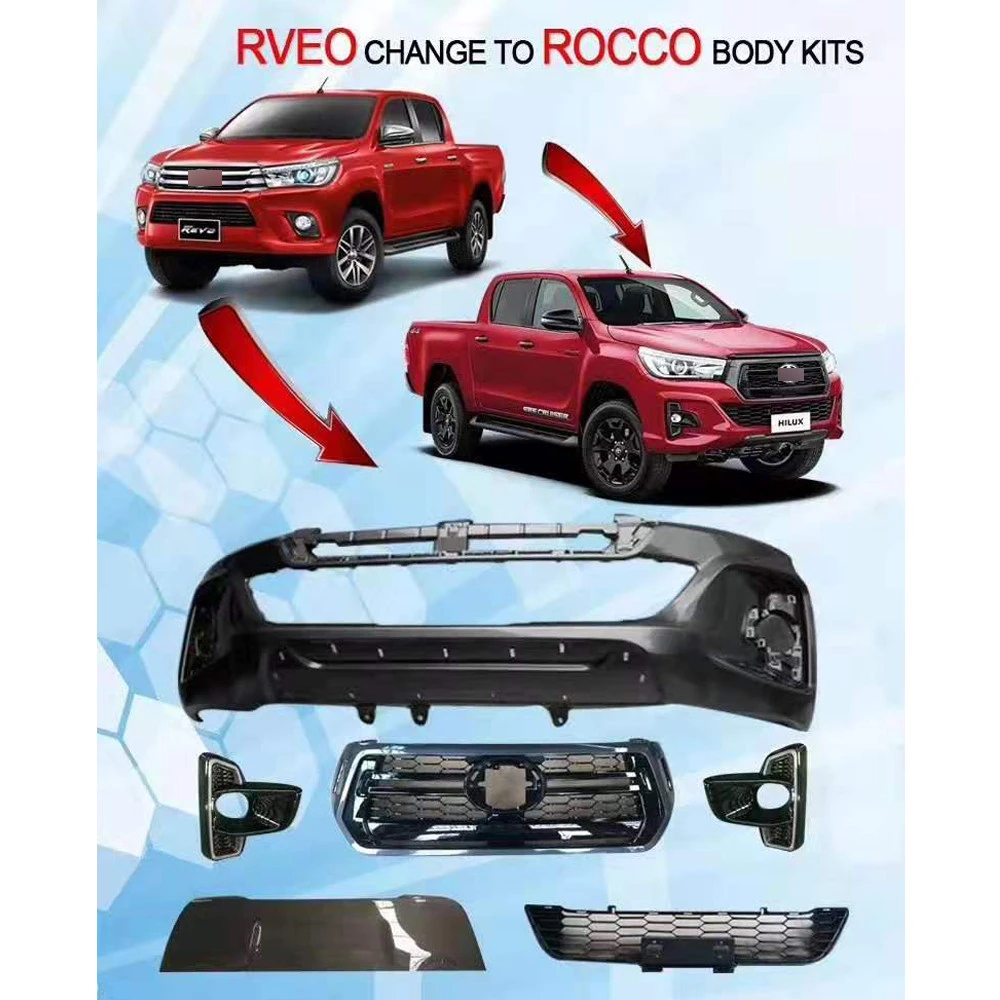 Off-road Accessories Front Car Bumpers ABS Black Plastic Body kits For Hilux Revo Upgrade To Rocco
