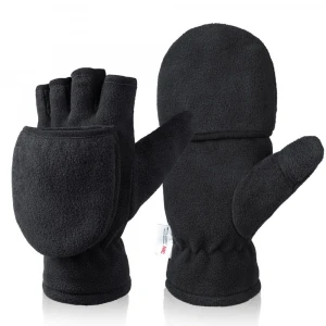 Ozero Custom Logo Half Finger 100% Polyester Warm Winter Mittens Gloves Fleece Unisex .