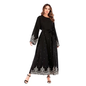 PE6071 Muslim Dubai Abaya Dress for Women Black Lace Plus Size Dresses Skirts Elegant Hijab Turkish Islamic Clothing Wholesale