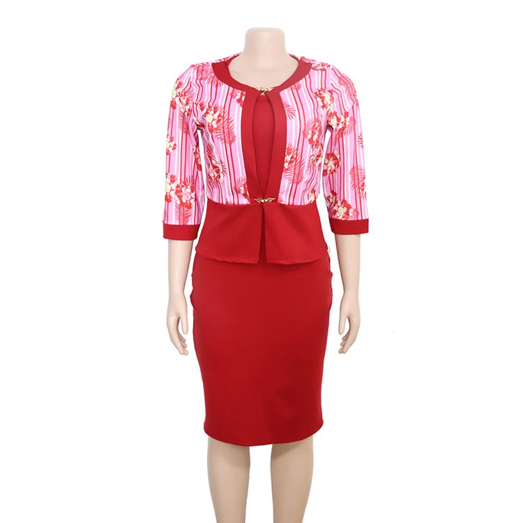 Pencil Skirt Commute Two Piece Suit Africa Plus Size Print Dress Office Lady Clothing Set