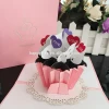 Pink color 3d cupcake pop up birthday greeting card