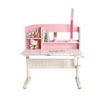 Pink height adjustable children study table kids desk furniture with bookshelf