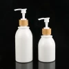 Plastic Round Pump Bottles with Bamboo Pump Top Cosmetic Bath Shower Shampoo Hair-Conditioner Liquid Storage container