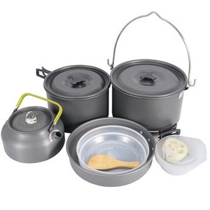 Portable Cookware Sets 5-6 people Camping Picnic Barbecue Outdoor aluminium cooking pot set