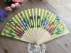 Portable Flower dacron Folding Hand Favour Fan Bamboo Craft Ladies Fans