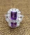 Import Princess-Cut Amethyst and Round White Diamond Ladies Bridal Halo Engagement Ring 925 Sterling Silver Gem Ring from China