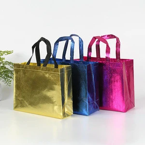 Ready Stock Gold Spunbond Non Woven Trade Fair Shopping Bag With Custom Logo
