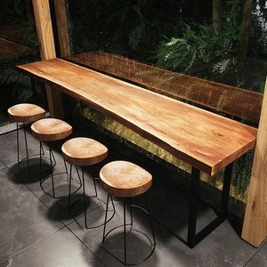 restaurant furniture bar table live edge dining table customized design wood top and metal leg