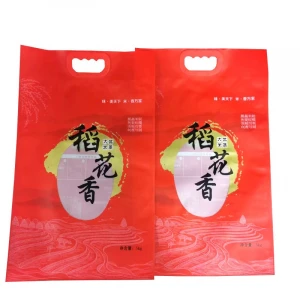 Rice Flour Packaging Bag With Handle Size 5 Kg New Design Printing Plastic Vacuum Nylon 4 Side Seal Bag