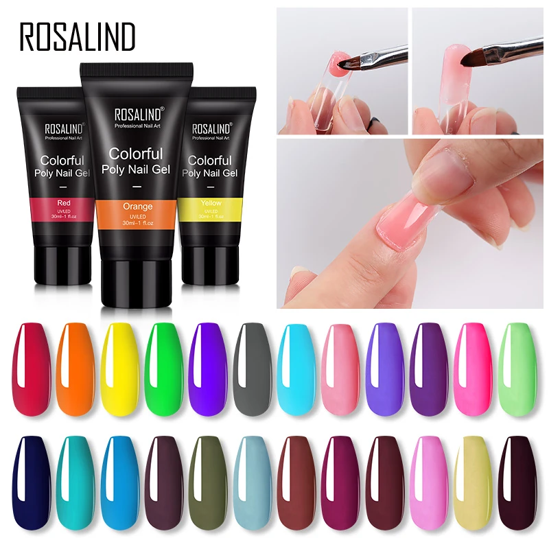 Rosalind nail supplies oem custom logo 30ml quick nail extension gel soak off colorful poly nail gel polish with 24 colors