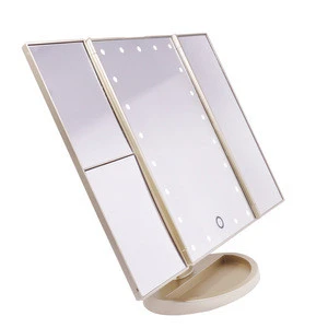 Rose Gold Trifold LED Lighted Mirror Makeup Vanity Mirror with 21 pcs LED Lights 1X,/2X/3X Magnifying