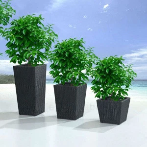 self watering tall square rattan planter wholesale outdoor flower pots