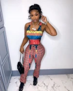 Sexy women summer new fashion print vest T shirt skinny belt tank tops 2021 Africa ladies street wear outfits clothing custom