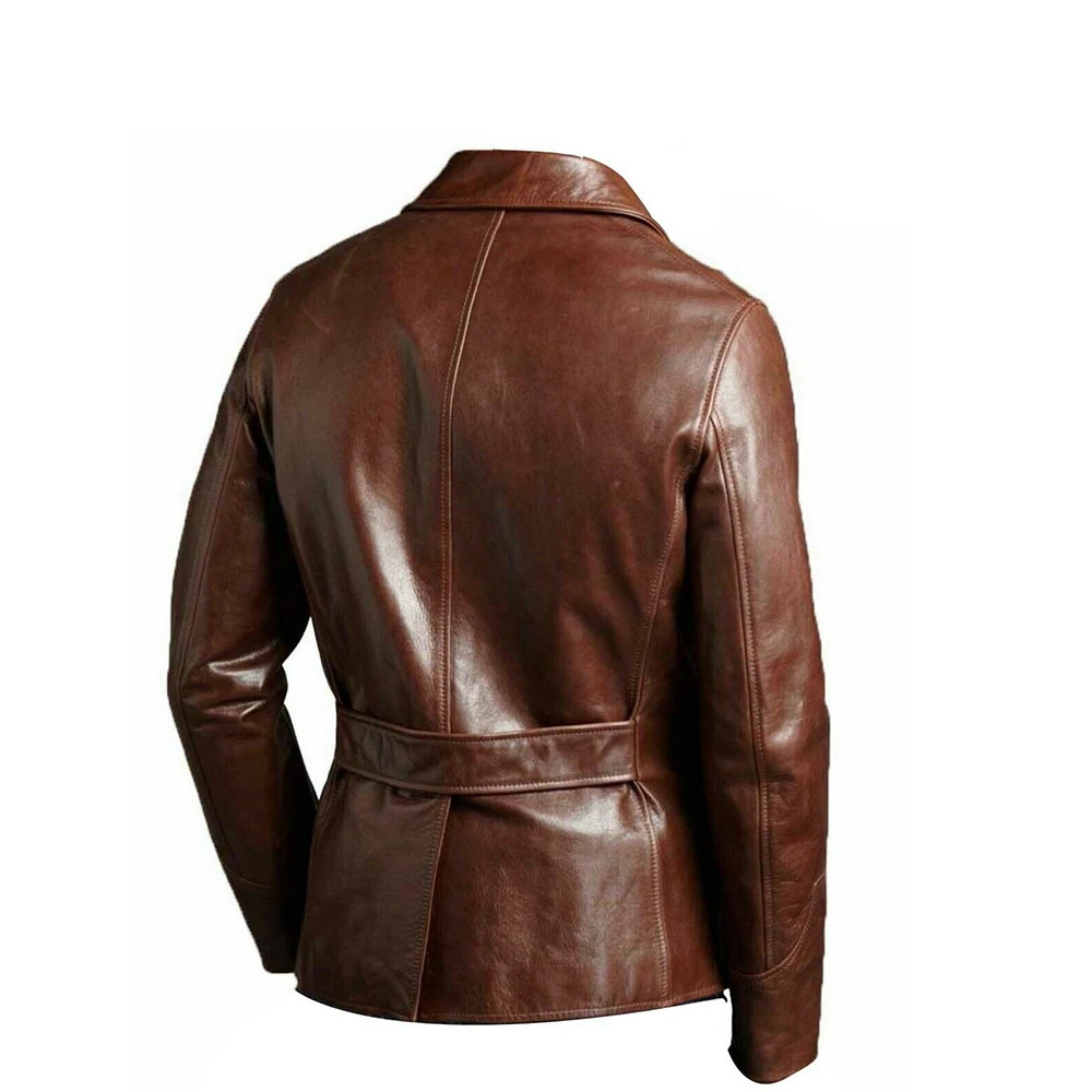 Sheep Skin Shiny Leather Jacket With Regular Sleeves Stand Down Collar  Front Pockets