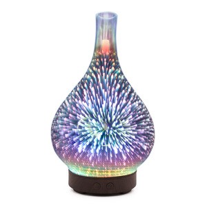 Shenzhen Minigo 100ml 7 LED Light  vase shape design Wholesale 3D Firework Glass Essential Oil Diffuser