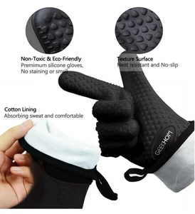 Silicone Oven Mitts Extra-long Heat Resistant Mitts Kitchen Gloves with Internal Cotton Lining for Cooking Pot Holder Grilling