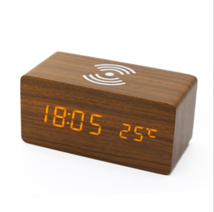 Small MOQ led digital temperature and calendar wooden table desk alarm clock wooden clock