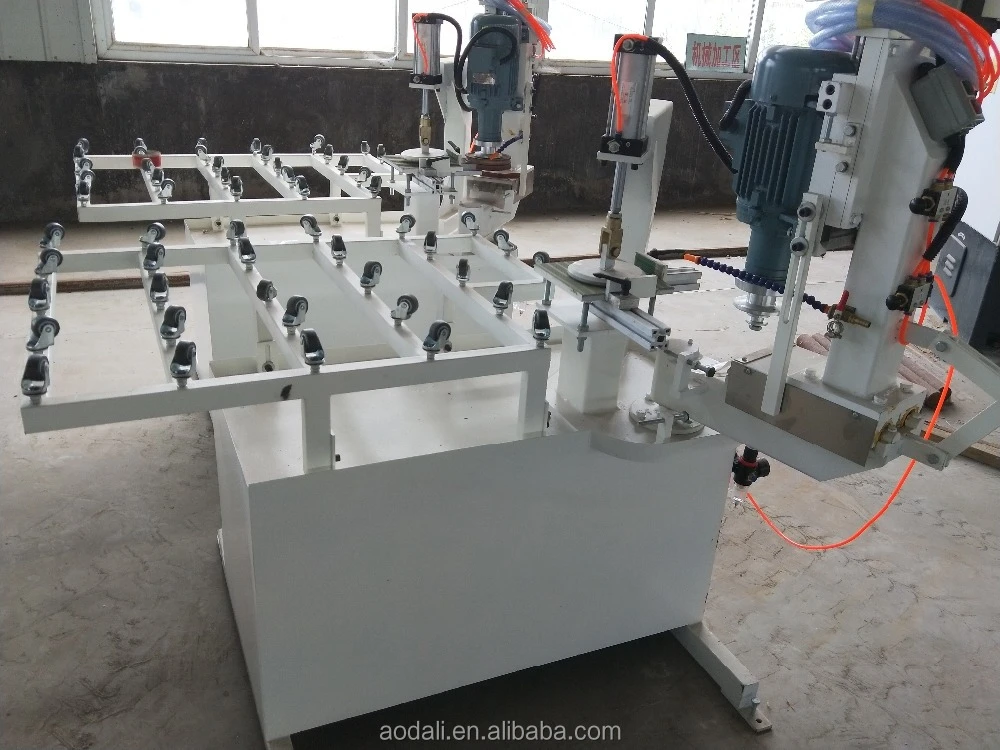Small round corner glass chamfering machine with double grinding head