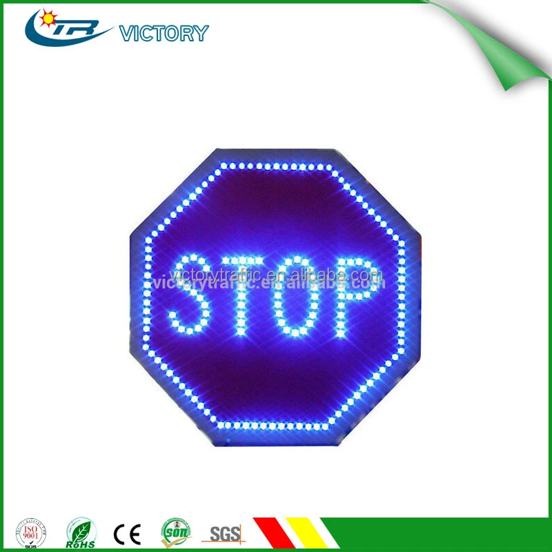 Solar powered flashing LED traffic sign for stop