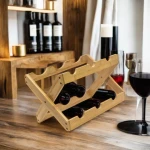 SOPEWOD Large Natural Bamboo Foldable Countertop Wine Rack 6-Bottle Wooden Wine Bottle Holder for Cooler Display Gift
