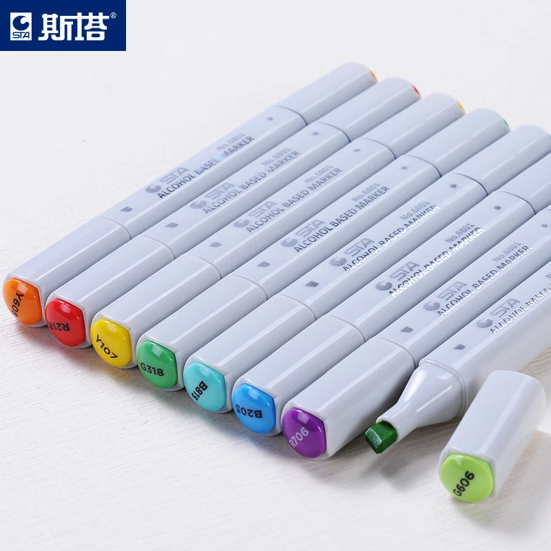 STA 6801 - 168 colours professional dual tip alcohol based color felt tip art paint marker pen